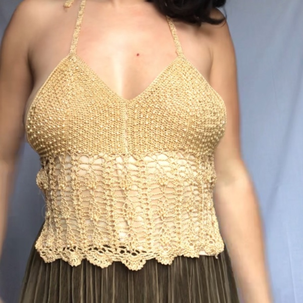 Crochet Knitted & Beaded Halter Top